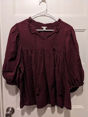 Cato Maroon Dobby Cotton Babydoll Blouse Plus Size 18/20W